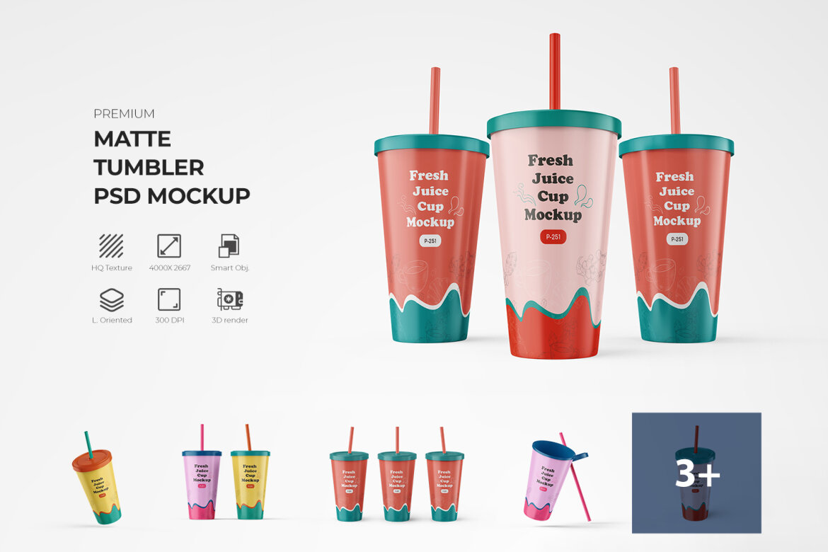 Free PSD Plastic Juice Cup Mockup Template Set for Photoshop