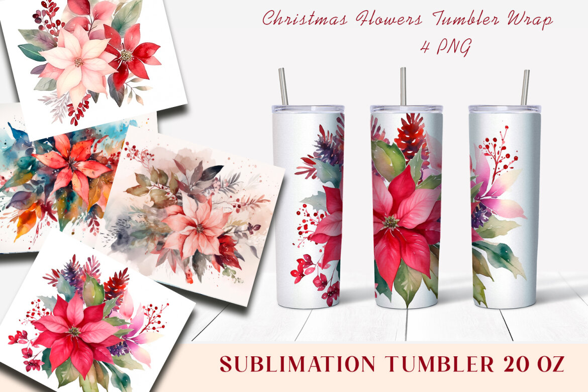 Christmas Flowers Tumbler Wrap, 20 oz Skinny Tumbler Png | Deeezy