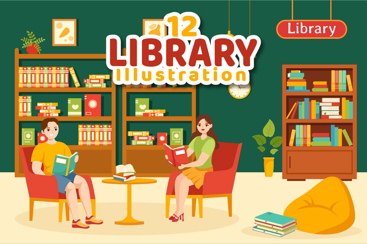 12 Library Vector Illustration | Deeezy