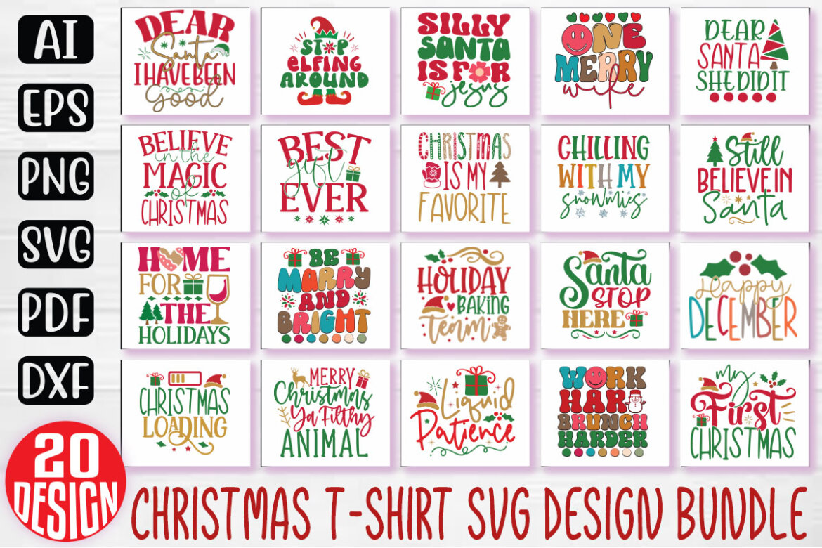 Christmas SVG And T-shirt Design Bundle, Christmas Quotes SVG Design T ...