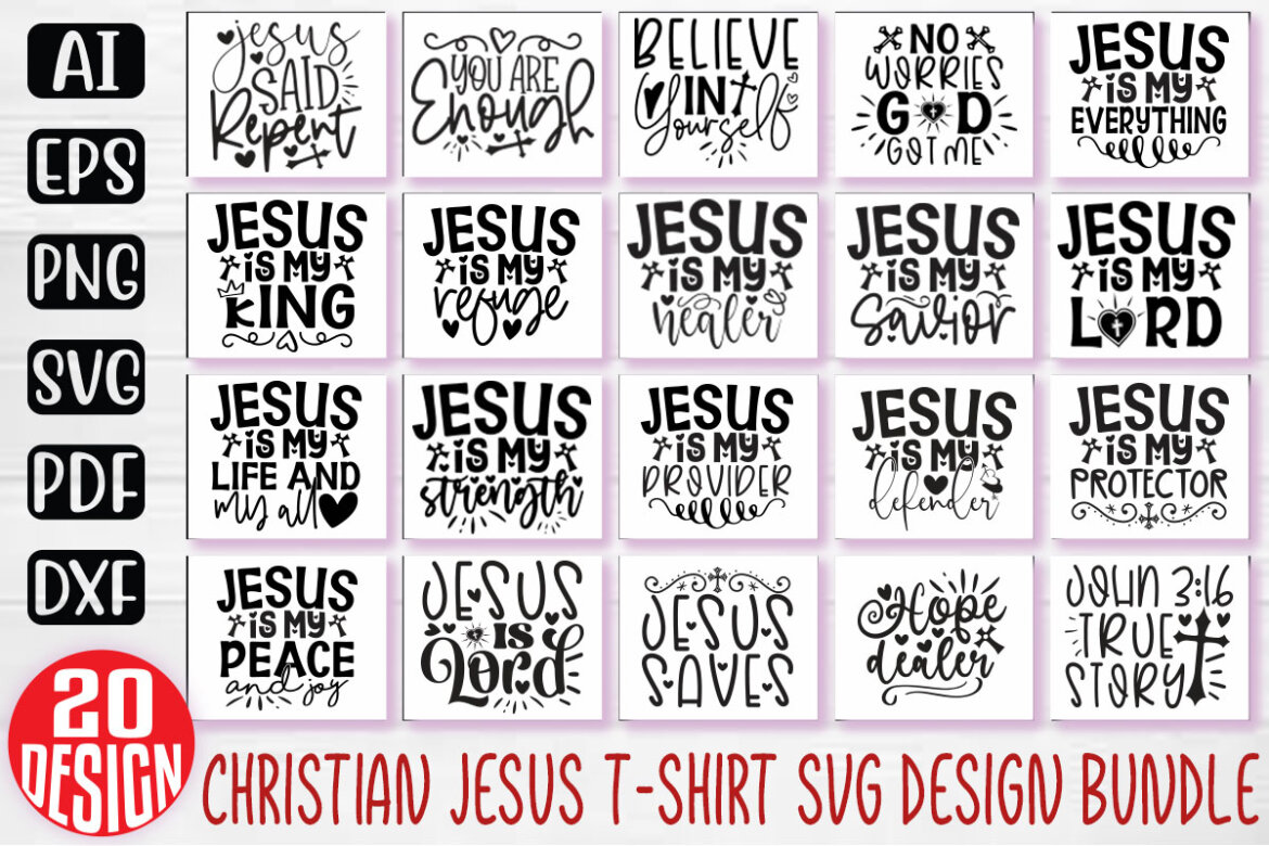 Jesus Christian SVG And T-shirt Design Bundle, Jesus Christian SVG ...