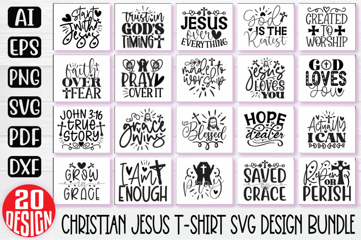 Jesus Christian SVG And T-shirt Design Bundle, Jesus Christian SVG ...