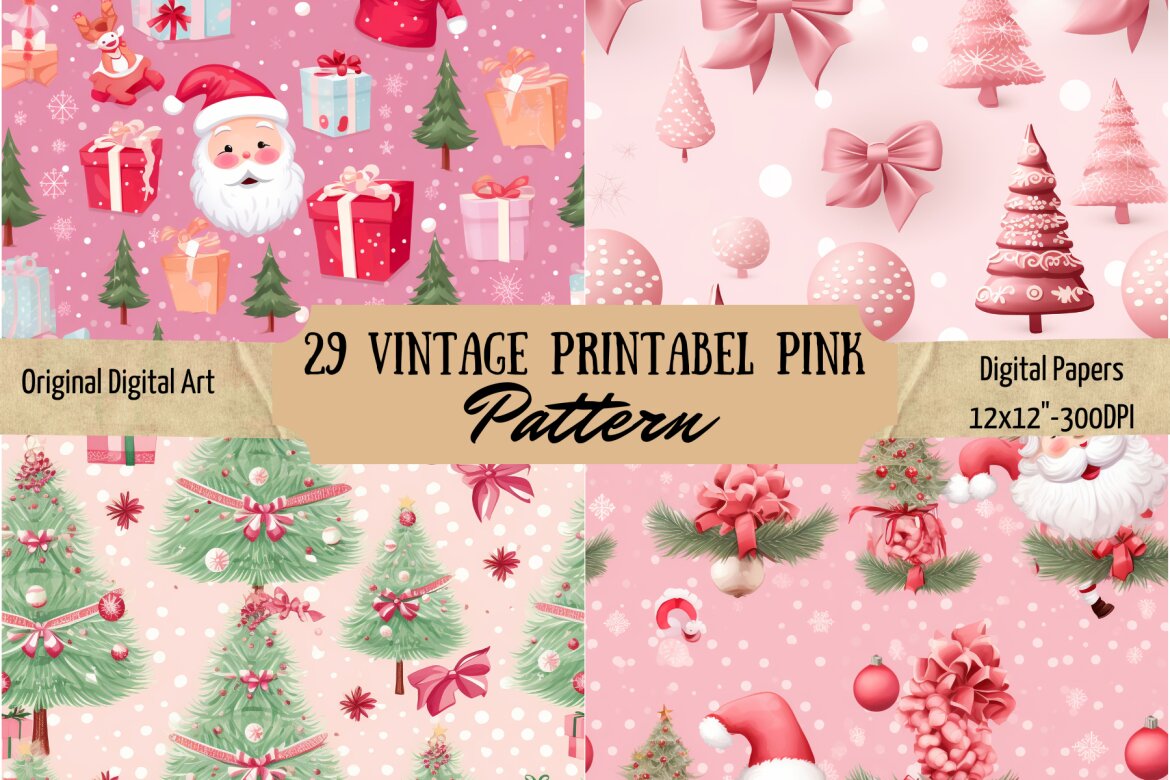 Happy Christmas - Printable Vintage Christmas Inspired digital paper k –  Pink Paper Peppermints