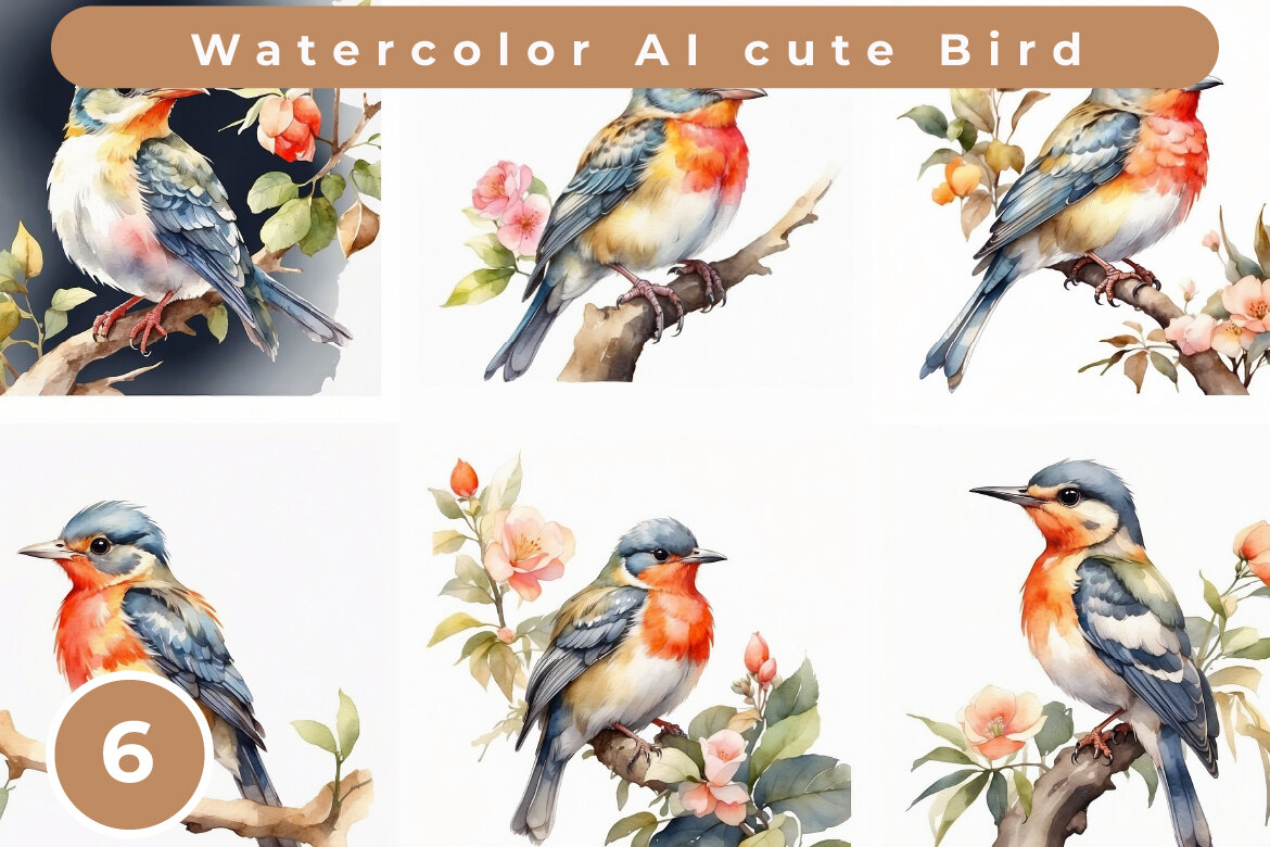 6 watercolor illustrations of cute birds | Deeezy