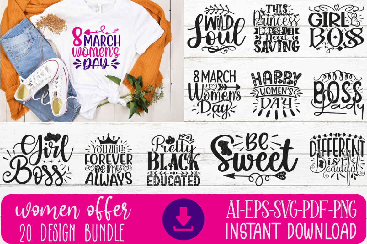 Happy Women's Day T-Shirt Design Bundle Graphic by Realistic T