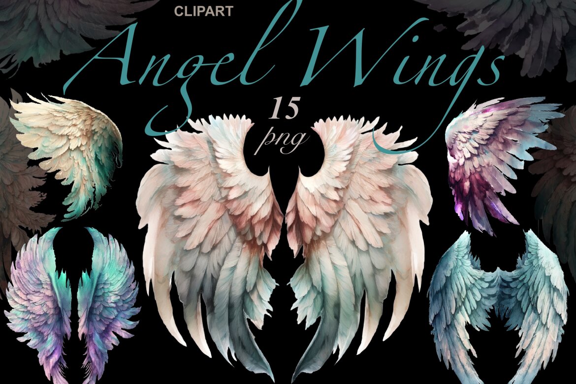 Watercolor Angel Wings PNG Bundle | Deeezy