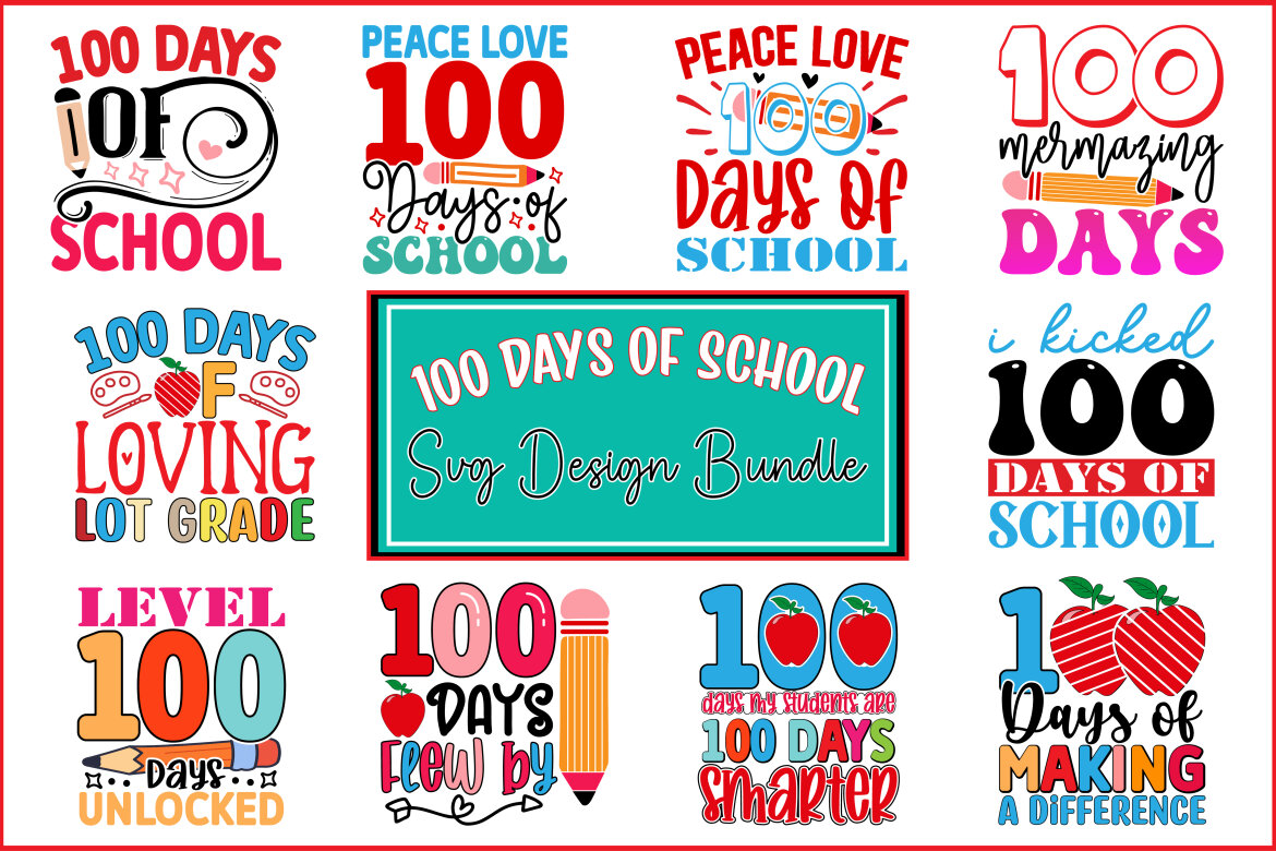 100 Days of School SVG And T-Shirt Design Bundle | Deeezy