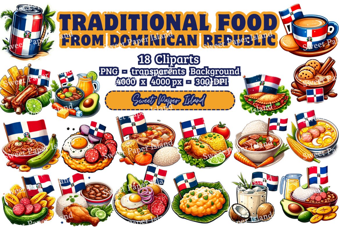 Pack of 18 Cliparts - Traditional Food From Dominican Republic | Deeezy