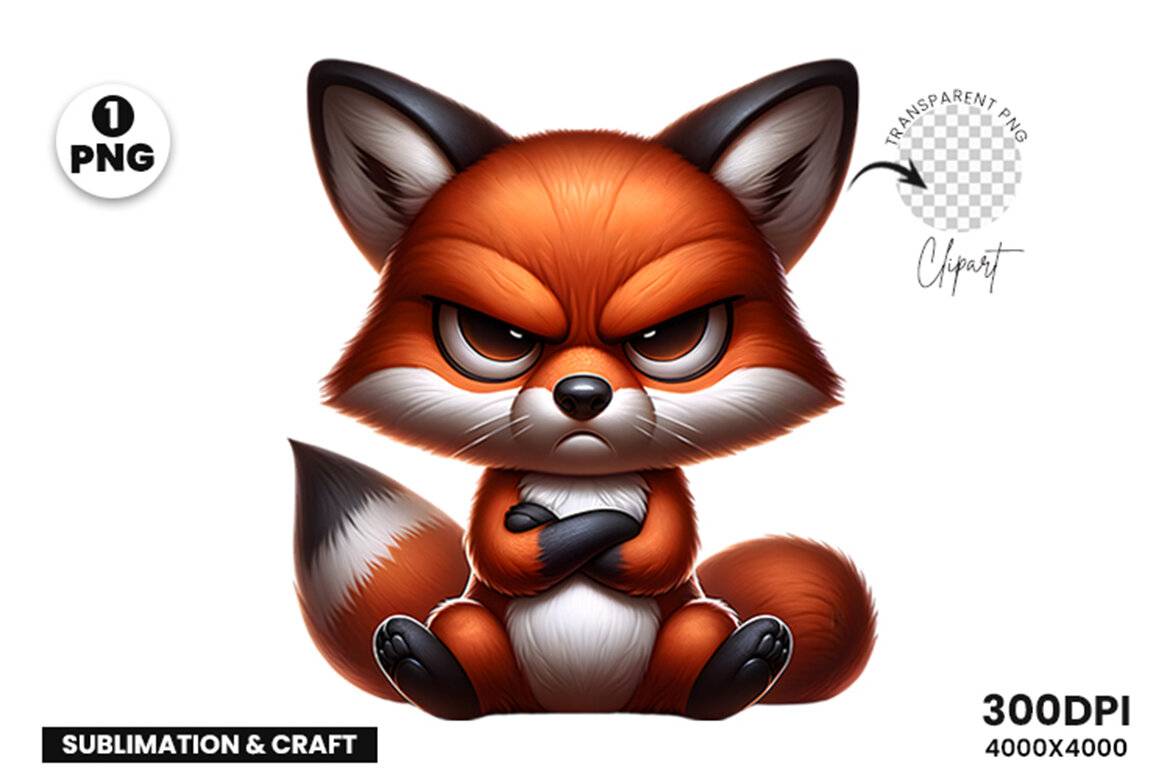 Funny Grumpy Fox Clipart PNG | Sublimation Clipart Design | Deeezy