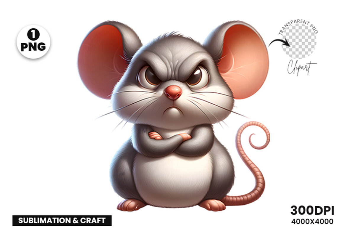 Funny Grumpy Mouse Clipart PNG | Sublimation Clipart Design | Deeezy