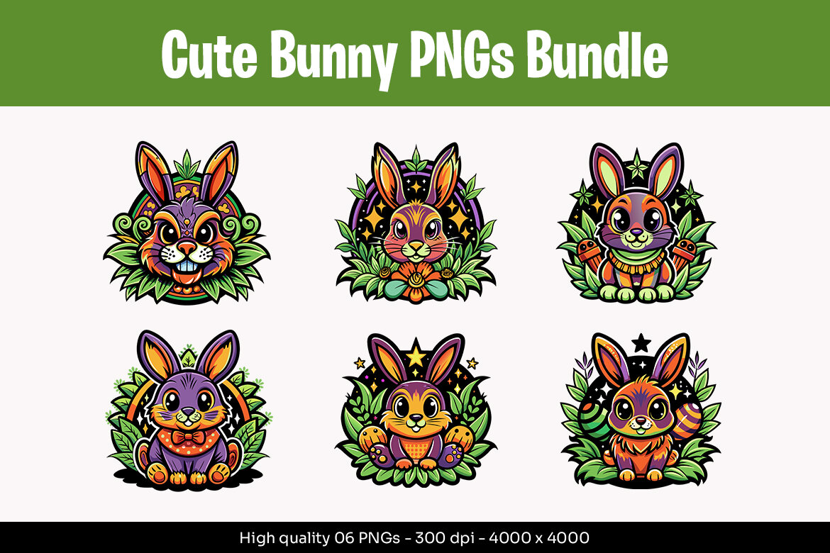 Cute Bunny Designs PNG Bundle | Deeezy