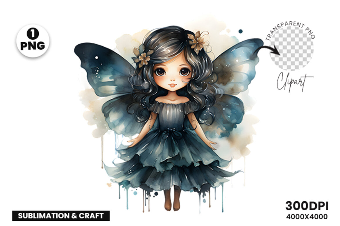 Watercolor Cute Butterfly Princess Sublimation Clipart PNG | Deeezy