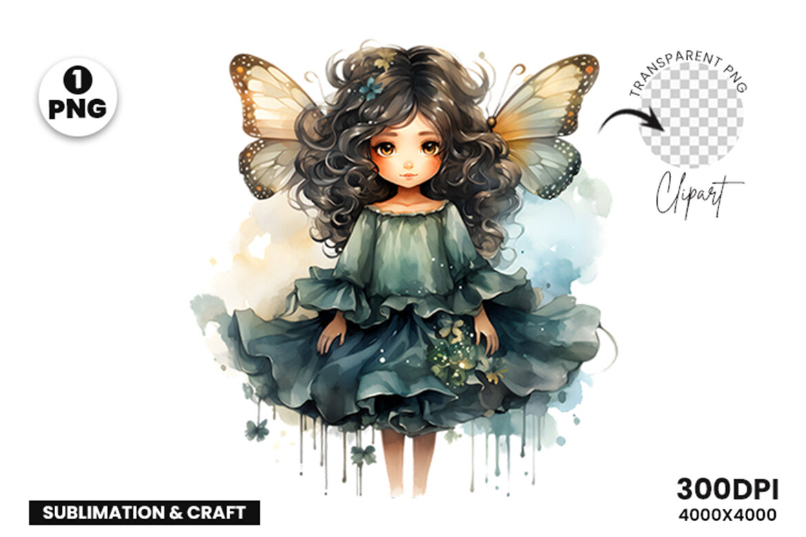 Watercolor Cute Butterfly Princess Sublimation Clipart PNG | Deeezy