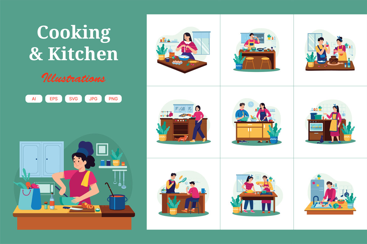 M638_Cooking & Kitchen Illustration Pack | Deeezy