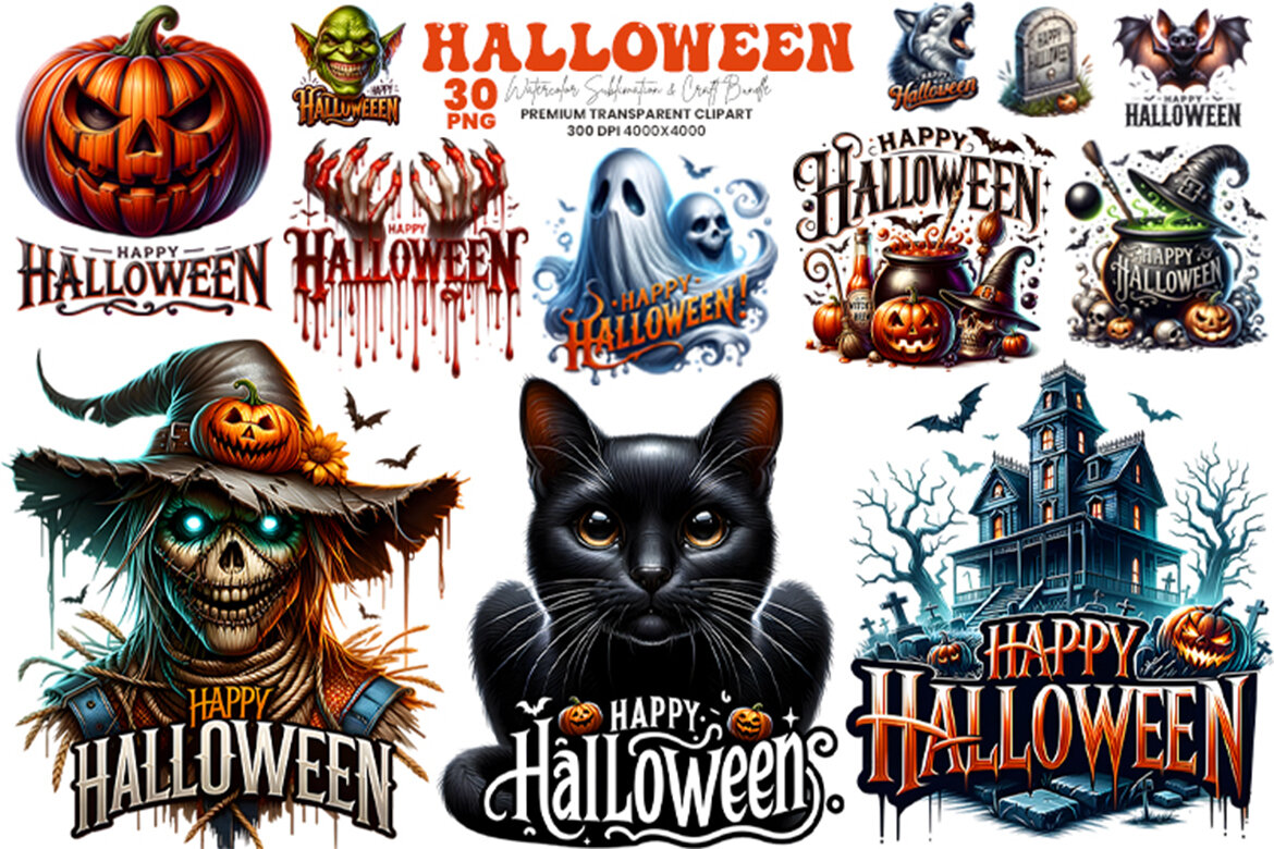 Halloween Season Spooky Sublimation Clipart PNG Craft Bundle | Deeezy