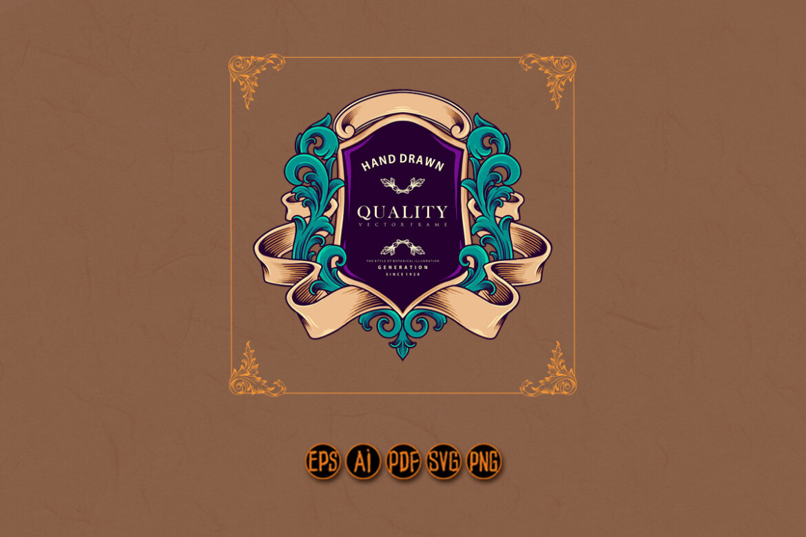Elegant classic badge with swirl ribbon ornaments | Deeezy