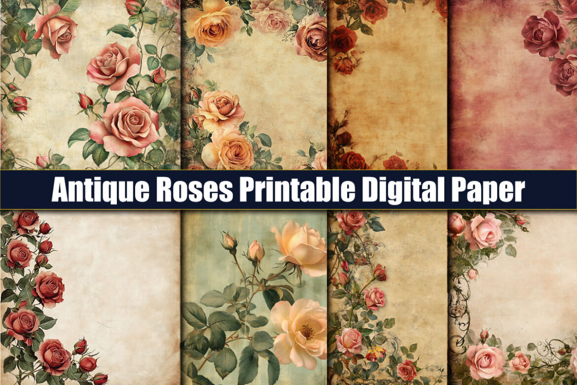 Antique Roses Printable Digital Paper | Deeezy