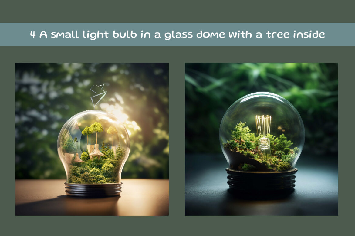 A small light bulb in a glass dome with a tree inside | Deeezy