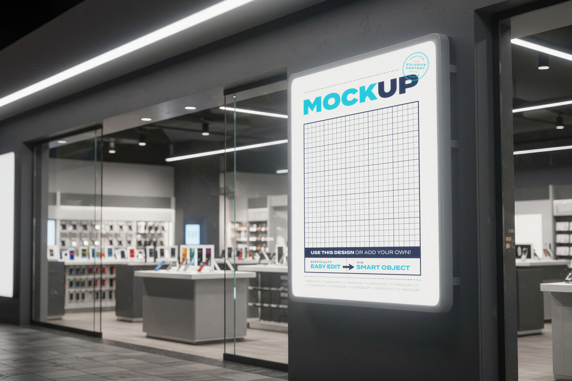 Shopping Store Front Sign with Light Mockup | Deeezy