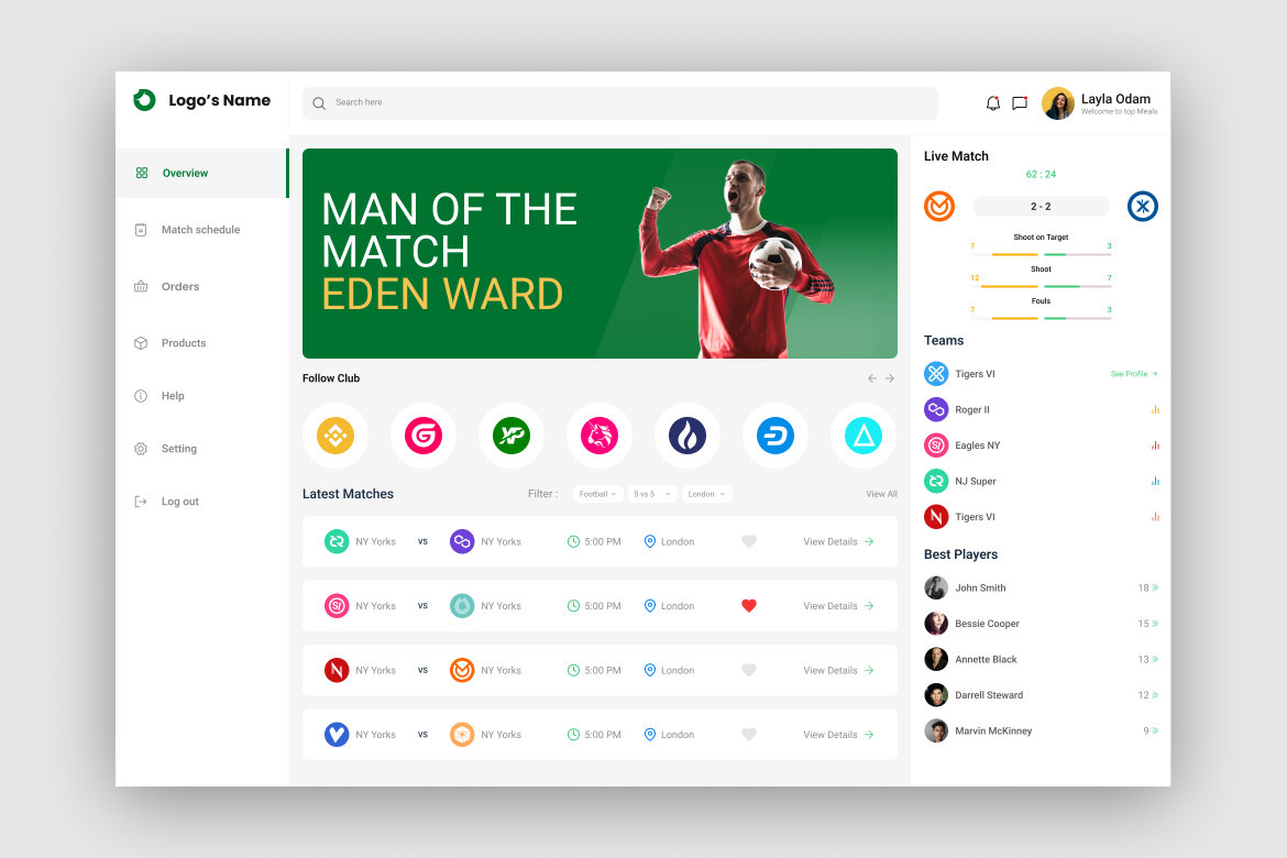 Football Match Dashboard UI Kit | Deeezy