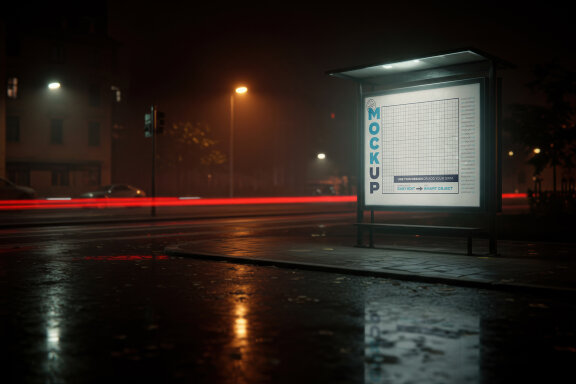 Minimal Bus Stop Illuminated Billboard Mockups