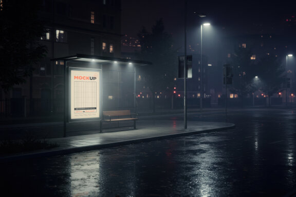Minimal Bus Stop Illuminated Billboard Mockups