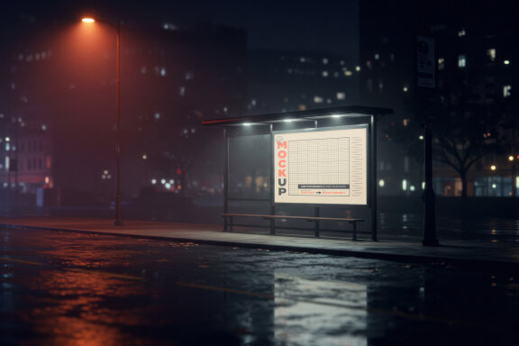 Minimal Bus Stop Illuminated Billboard Mockups
