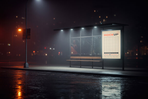 Minimal Bus Stop Illuminated Billboard Mockups