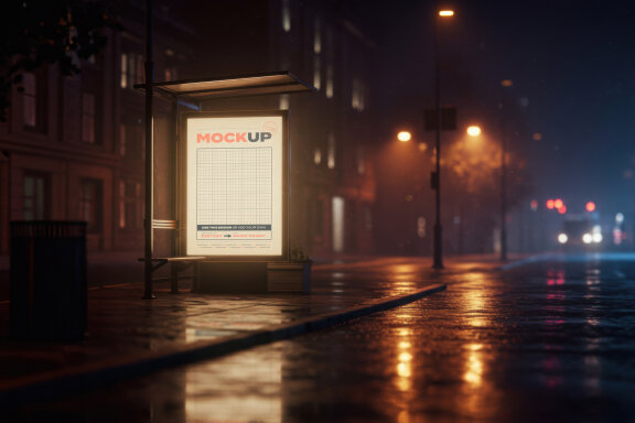 Minimal Bus Stop Illuminated Billboard Mockups