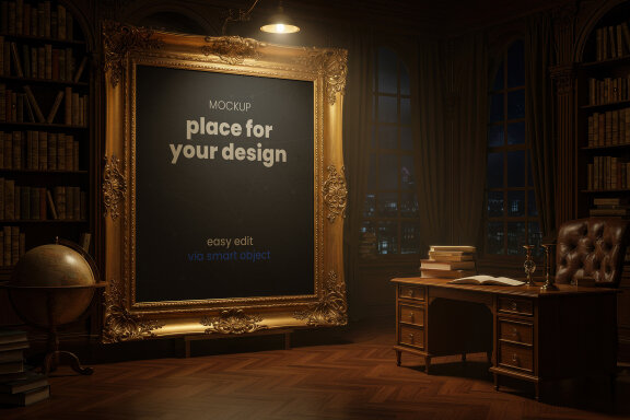Golden Frame Mockup on Home Library Studio