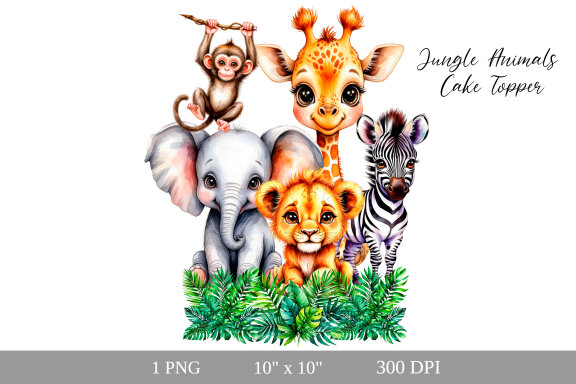Jungle Animals Greenery Cake Topper
