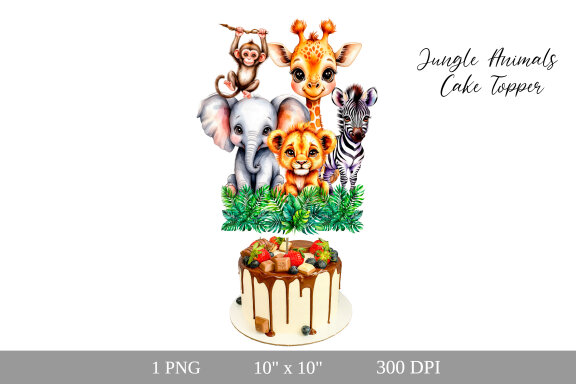 Jungle Animals Greenery Cake Topper