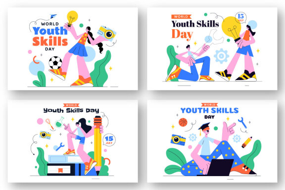 12 World Youth Skills Day FREE Illustrations