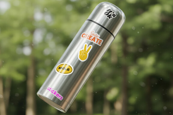 Thermos with Stickers Mockups
