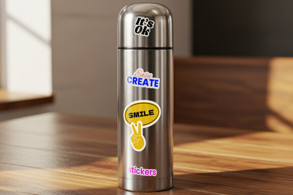 Thermos with Stickers Mockups
