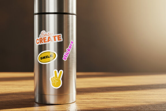Thermos with Stickers Mockups