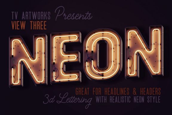 Modern Neon 3D Lettering View 3