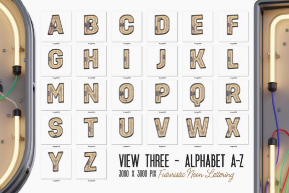 Modern Neon 3D Lettering View 3