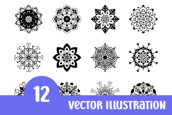 Elegant Mandala Design Bundle – 12 Black & White Vector Design