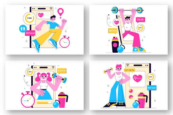 10 Virtual Fitness App Promotion Illustration