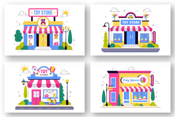 10 Toy Store Vector Illustration