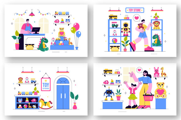 10 Toy Store Vector Illustration
