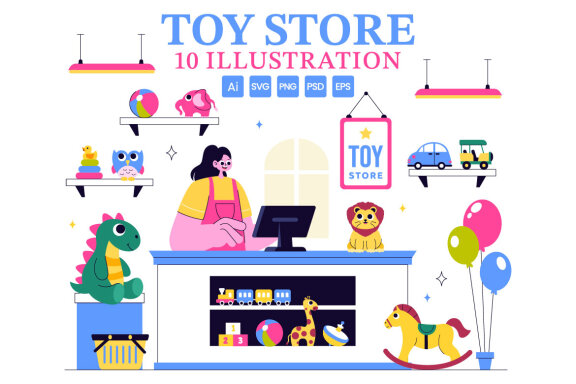 10 Toy Store Vector Illustration
