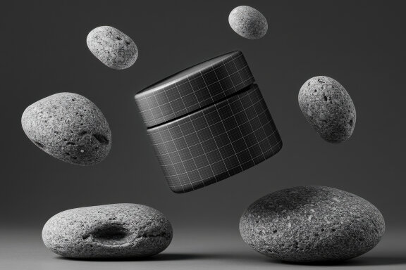 Cosmetic Jar Floating Mockups with Stones