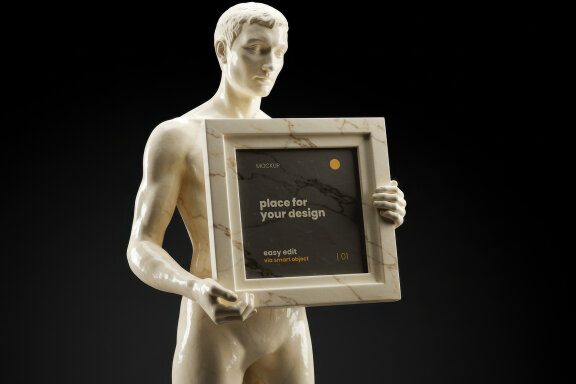 Statues Holding Poster Frame Mockups