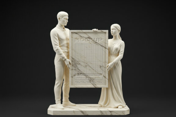 Statues Holding Poster Frame Mockups