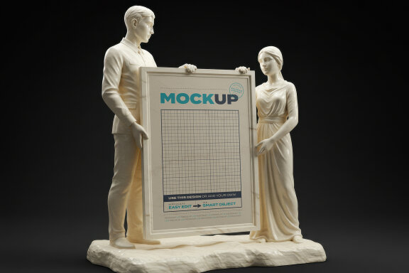 Statues Holding Poster Frame Mockups