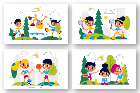 10 Happy Kids Exercise Illustration