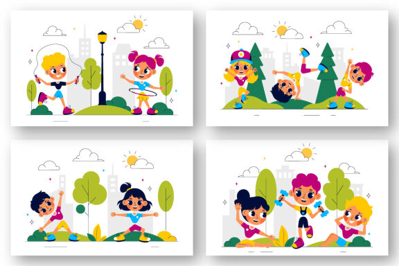 10 Happy Kids Exercise Illustration