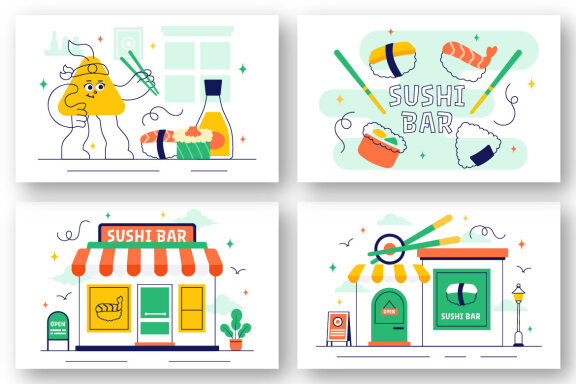 10 Sushi Bar Illustration